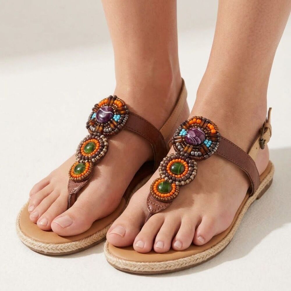 b.o.c. Born Concept Beaded Espadrille Thong Flat Slingback Sandals Boho Chic